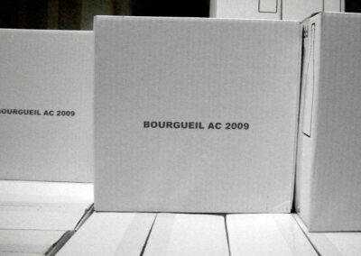Marquage sur caisse carton ondulé blanc - secteur vinicole I Marquage jet 'encre thermique TIJ