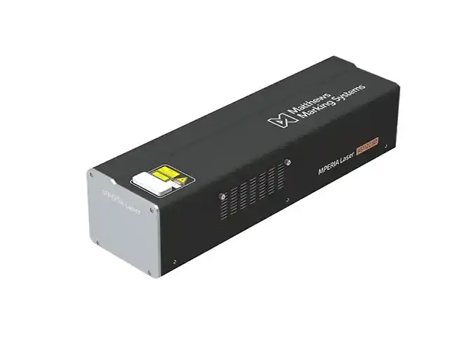 Système de marquage laser CO₂ MPERIA Matthews Marking Systems, marquage permanent sur papier couché, plastique, caoutchouc et verre, marquage industriel précis